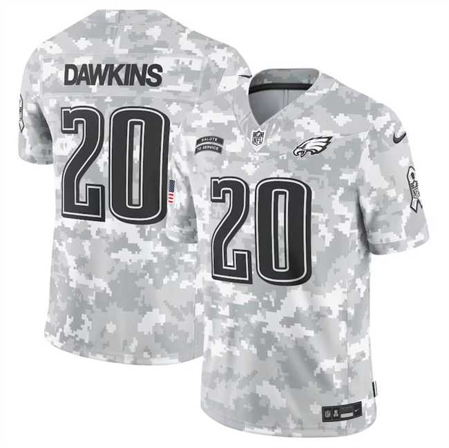 Mens Philadelphia Eagles #20 Brian Dawkins 2024 Arctic Camo Salute To Service Limited Stitched Jersey Dyin